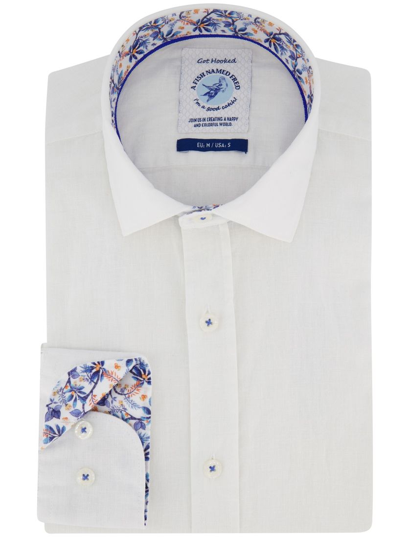 A Fish Named Fred overhemd ecru linnenmix effen