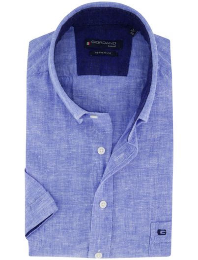 Giordano Casual Giordano overhemd korte mouw blauw gemêleerd