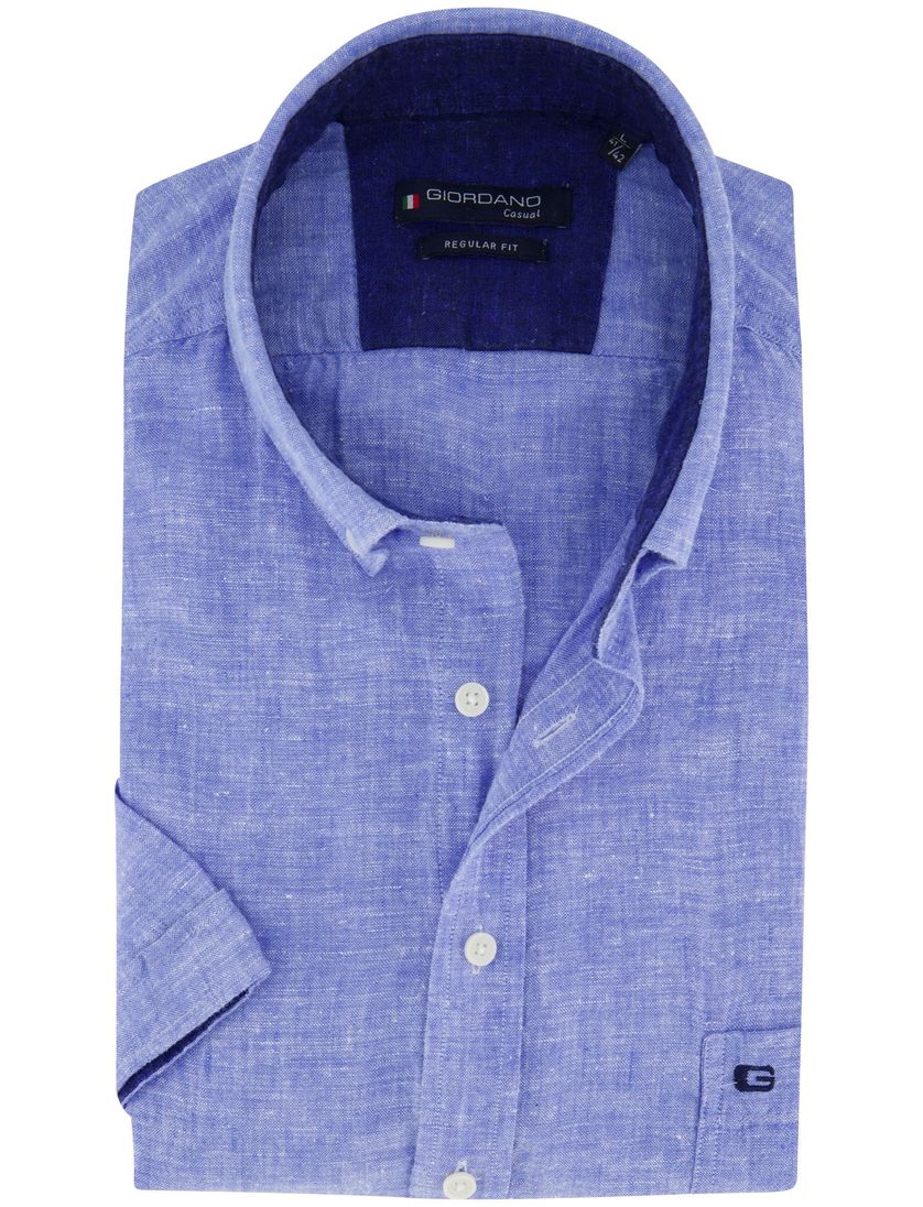 Giordano overhemd casual korte mouw blauw gemêleerd