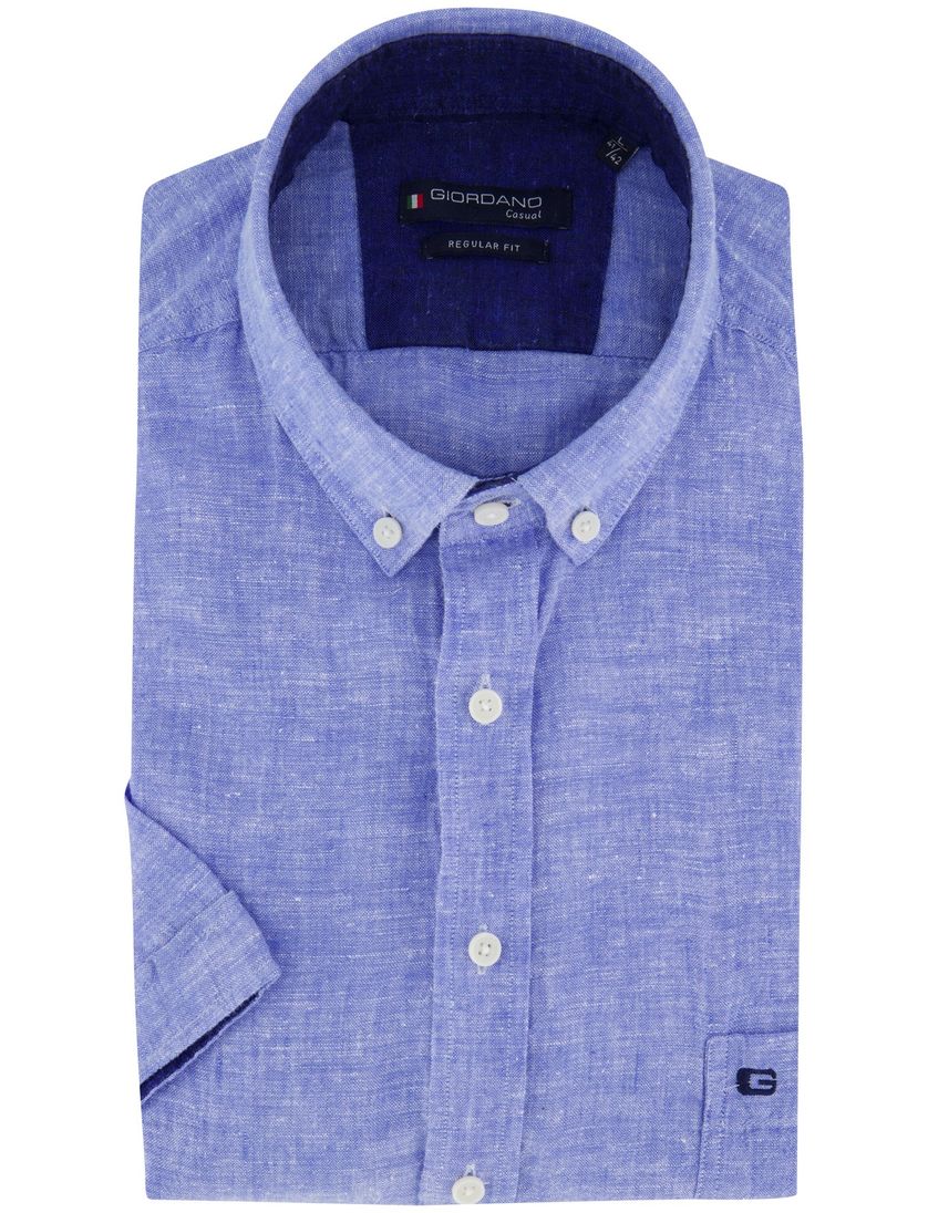 Giordano overhemd casual korte mouw blauw gemêleerd