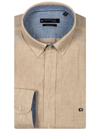 Giordano Giordano overhemd camel gemêleerd linnen
