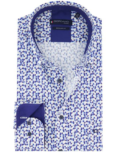 Giordano Giordano Regular Fit casual overhemd donkerblauw geprint