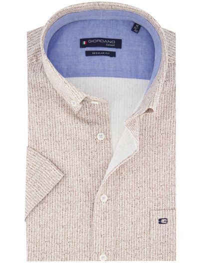Giordano Giordano overhemd korte mouw geprint beige borstzak
