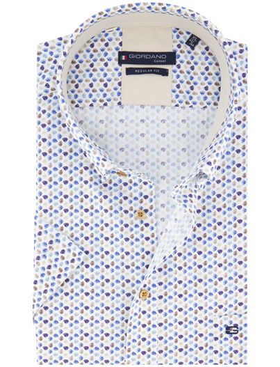 Giordano Giordano overhemd korte mouw blauw print katoen