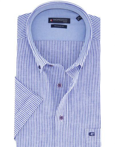 Giordano Giordano overhemd korte mouw navy gestreept button-down