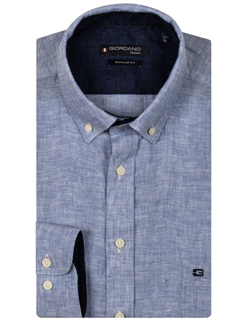 Giordano overhemd linnen blauw button-down