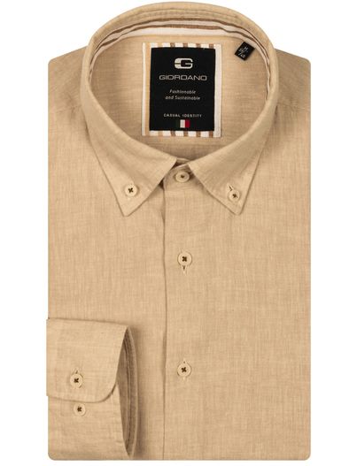 Giordano Giordano overhemd camel button-down wijde fit