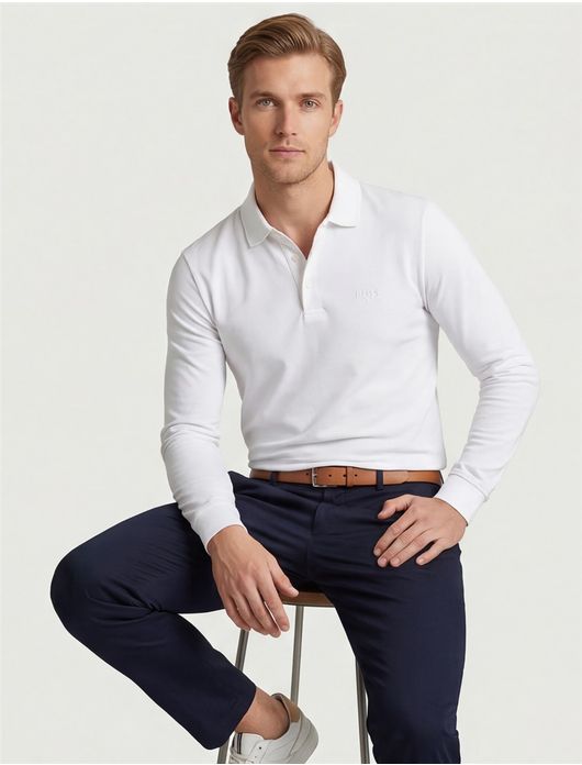 Polo lange mouw wit Pado BOSS Black