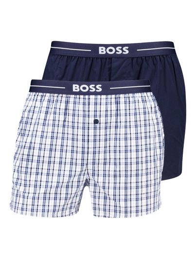 Hugo Boss BOSS Black Boxershorts wavenboxer 2-pack blauw katoen