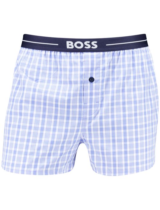 Boss Boxershort lichtblauw geruit effen 2-pack katoen