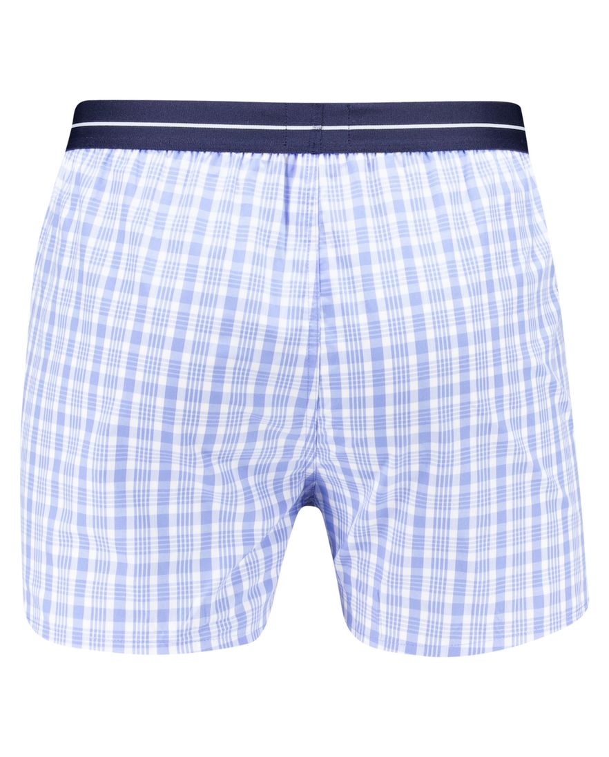 Boss Boxershort lichtblauw geruit effen 2-pack katoen