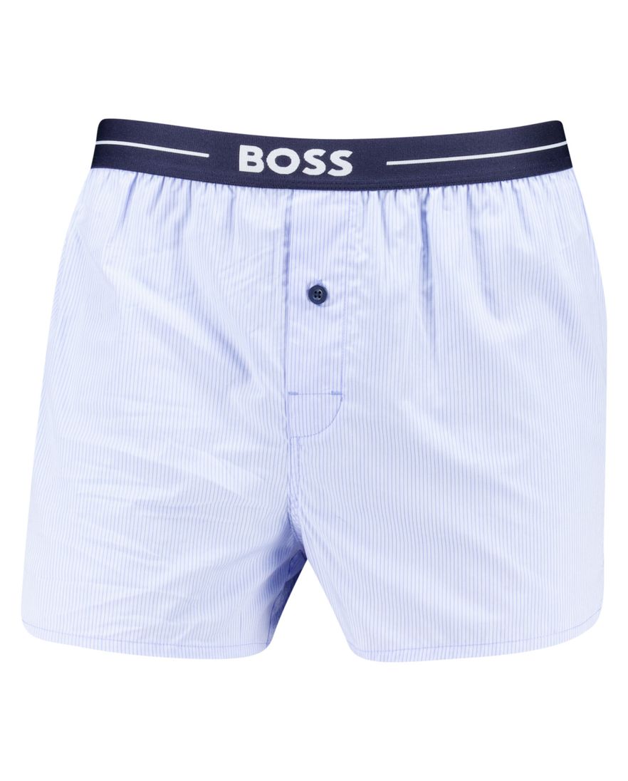 Boss Boxershort lichtblauw geruit effen 2-pack katoen