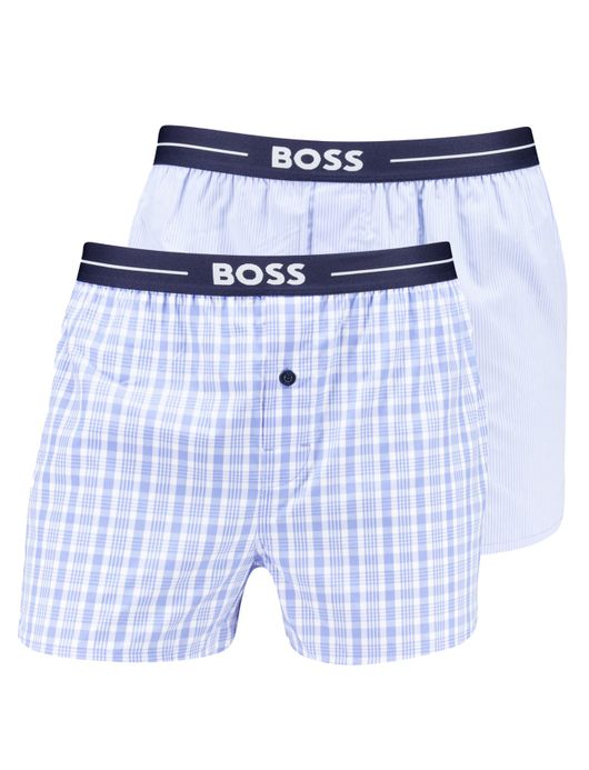 Boss Boxershort lichtblauw geruit effen 2-pack katoen