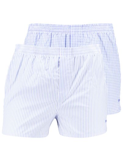 Hugo Boss BOSS Black boxershorts blauw-wit gestreept-geruit 2-pack