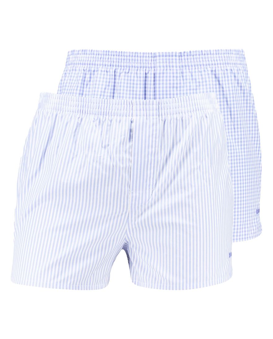 BOSS Black boxershorts blauw-wit gestreept-geruit 2-pack