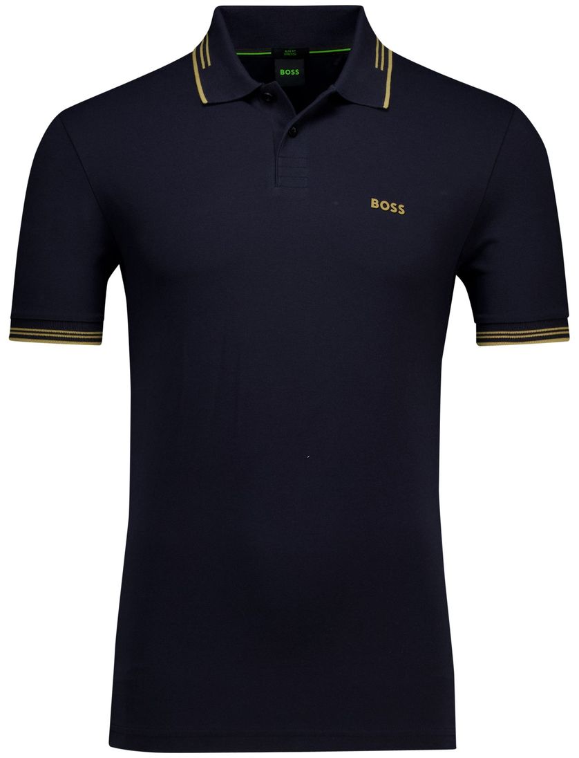 katoenen Boss Green KM polo paul donkerblauw slim fit