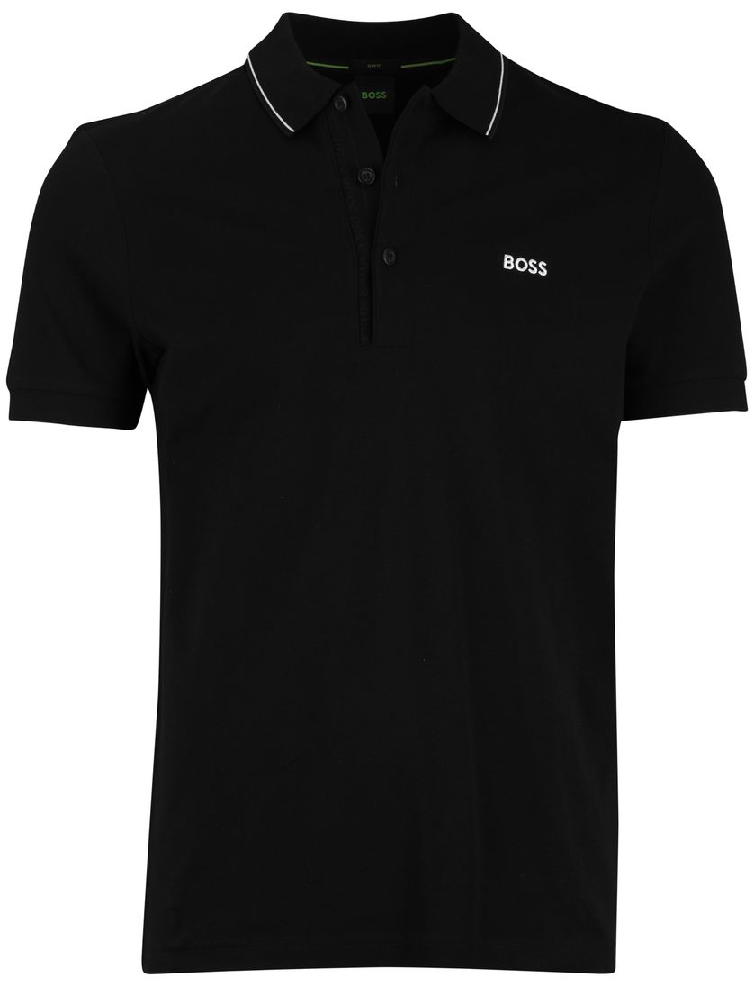 Boss Paule poloshirt slim fit effen zwart korte mouw