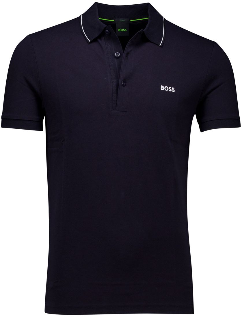 BOSS polo Paule 4 donkerblauw slim fit effen 100% katoen