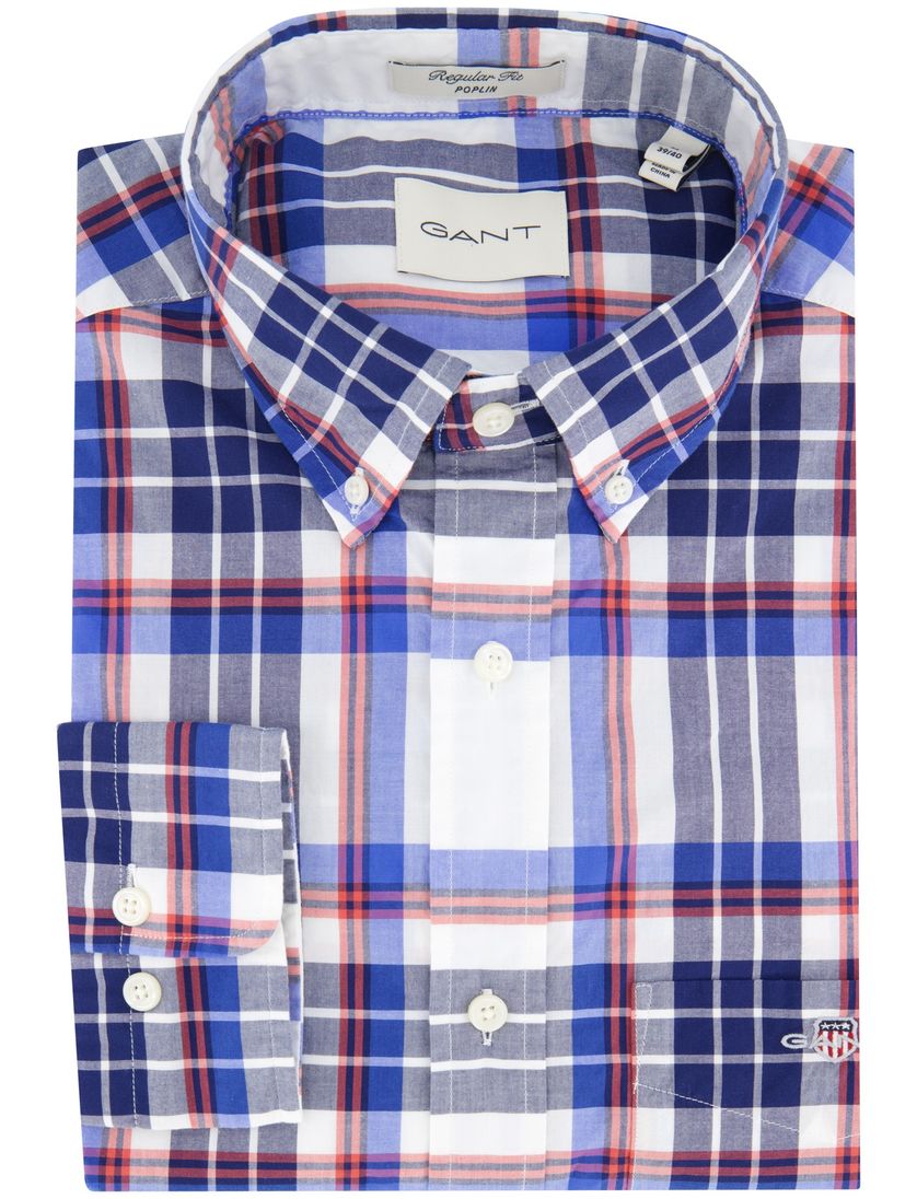 Gant overhemd wit geruit button-down wijde fit