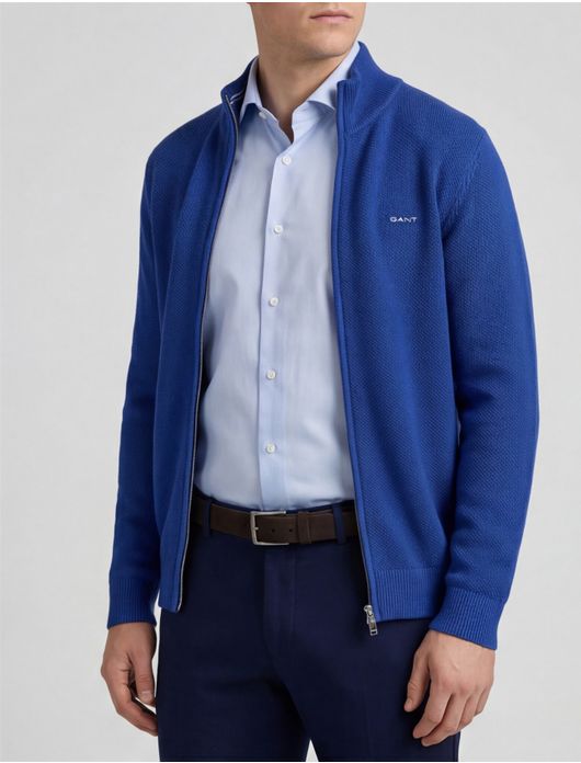 Gant vest blauw pique katoen