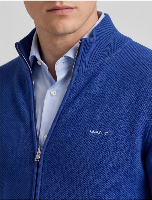 Gant vest blauw pique katoen