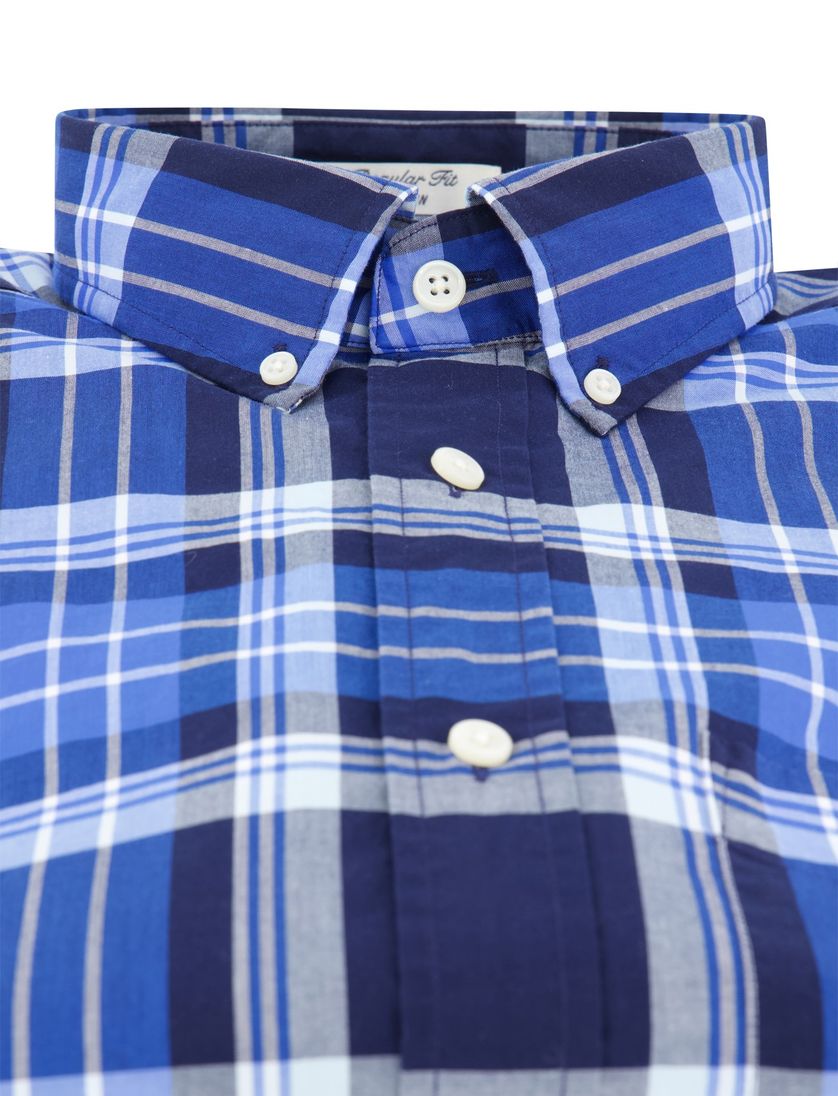 Gant overhemd middenblauw geruit katoen