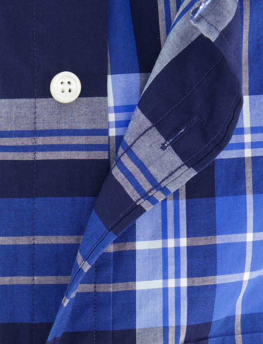Gant overhemd middenblauw geruit katoen