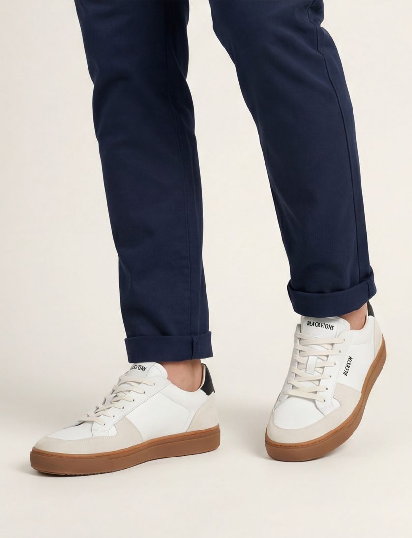 Blackstone sneakers wit creme structuur veters