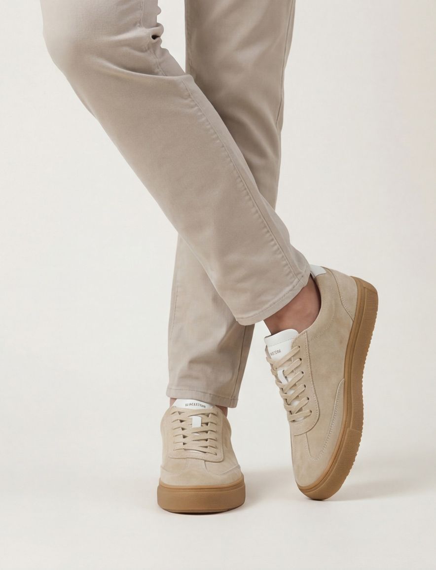 Blackstone sneakers beige effen veters