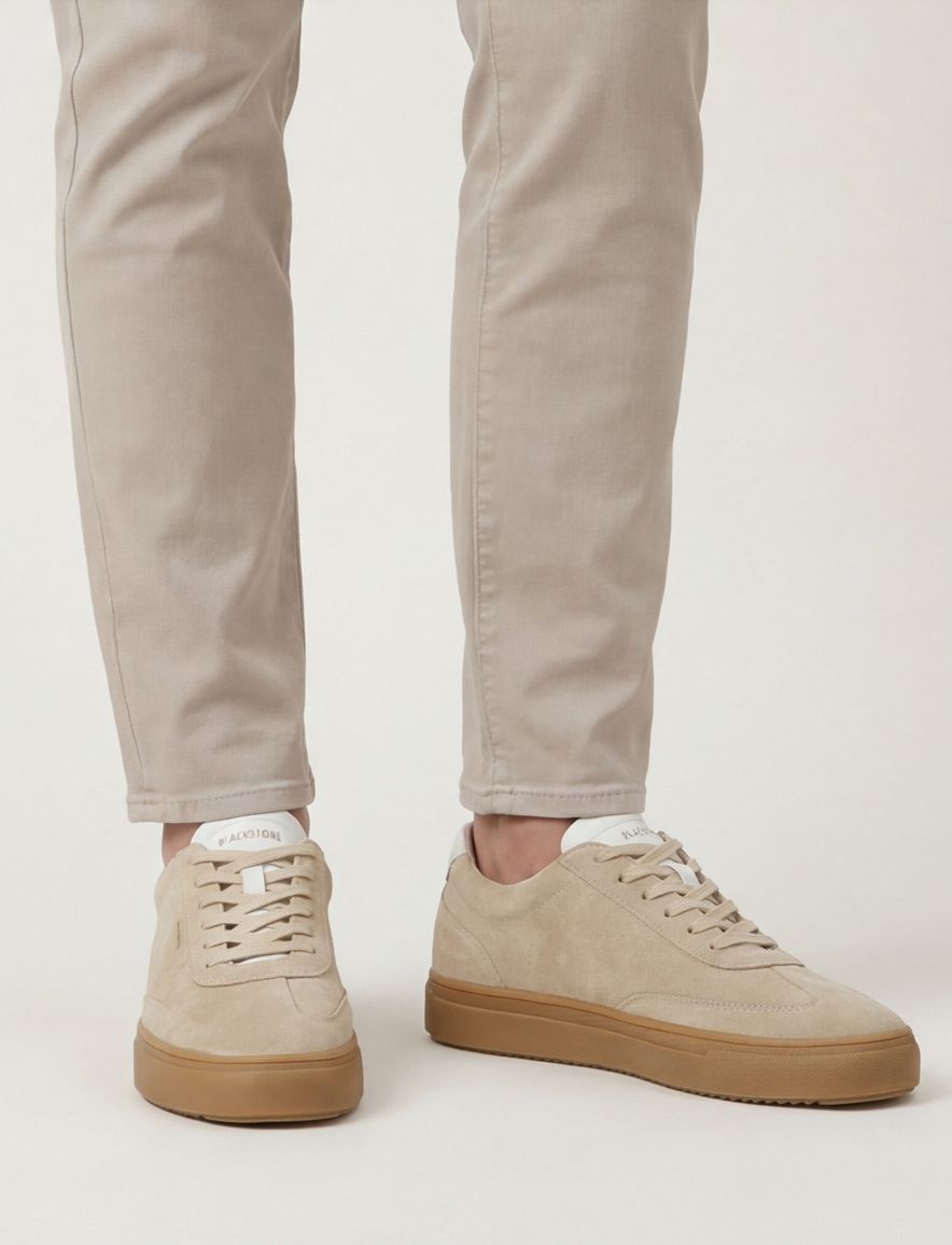 Blackstone sneakers beige effen veters