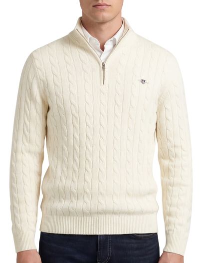 Gant Gant trui beige half zip 100% katoen