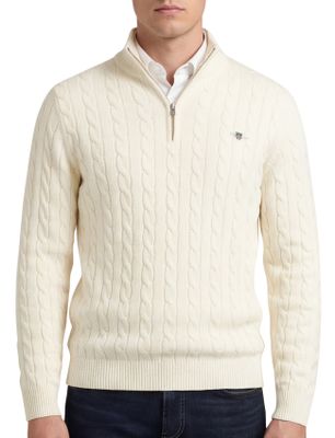 Gant Gant trui beige half zip kabel
