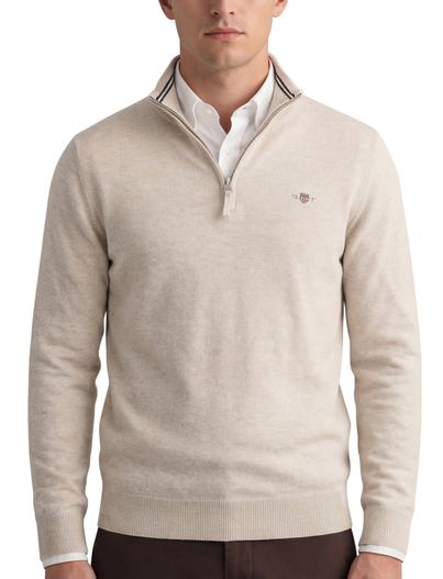 Gant katoenen Gant half zip trui effen beige normale fit