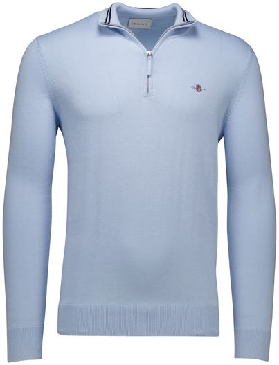 Gant Gant trui half zip lichtblauw effen normale fit katoen