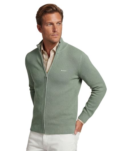 Gant Gant vest groen gebreid effen katoen normale fit