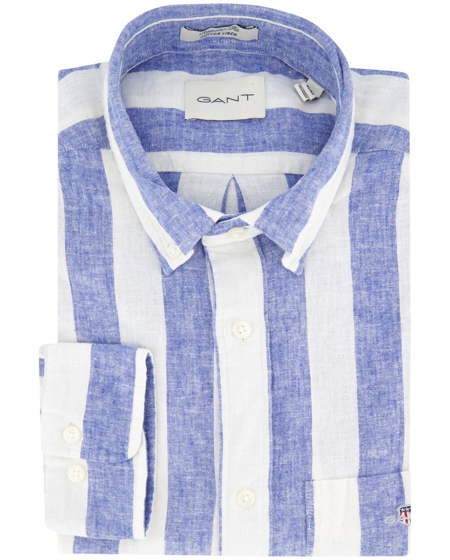 Gant Regular Fit overhemd blauw gestreept linnen