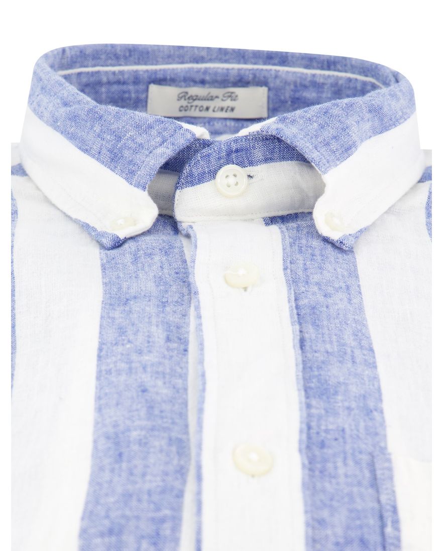 Gant Regular Fit overhemd blauw gestreept linnen