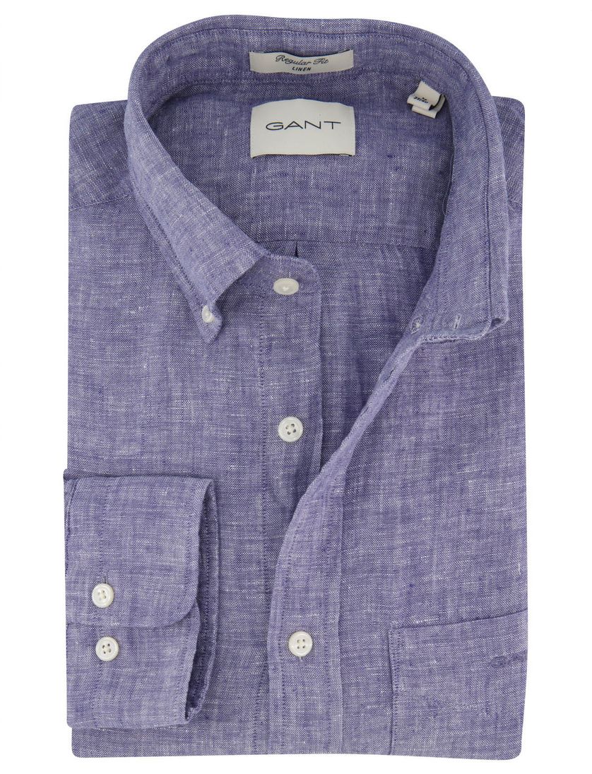 Gant overhemd donkerblauw linnen gemêleerd