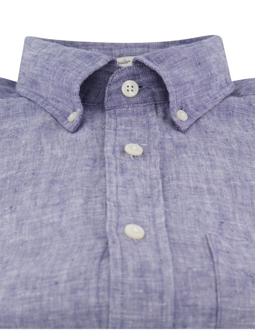 Gant overhemd donkerblauw linnen gemêleerd