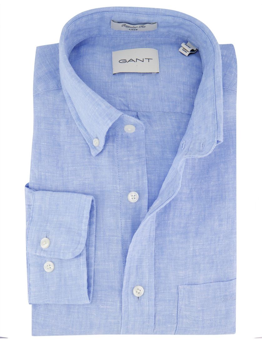 Gant overhemd lichtblauw linnen borstzak