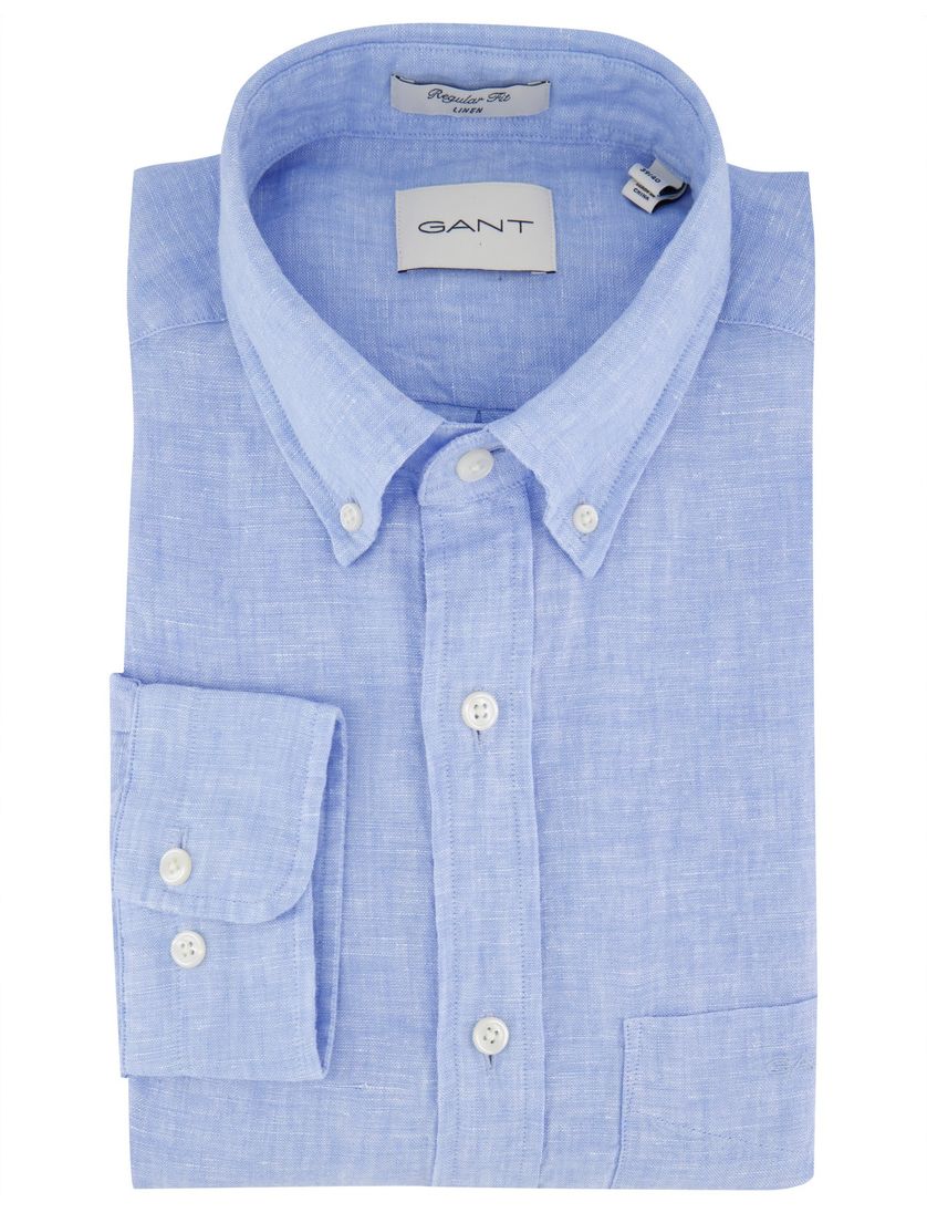 Gant overhemd lichtblauw linnen borstzak