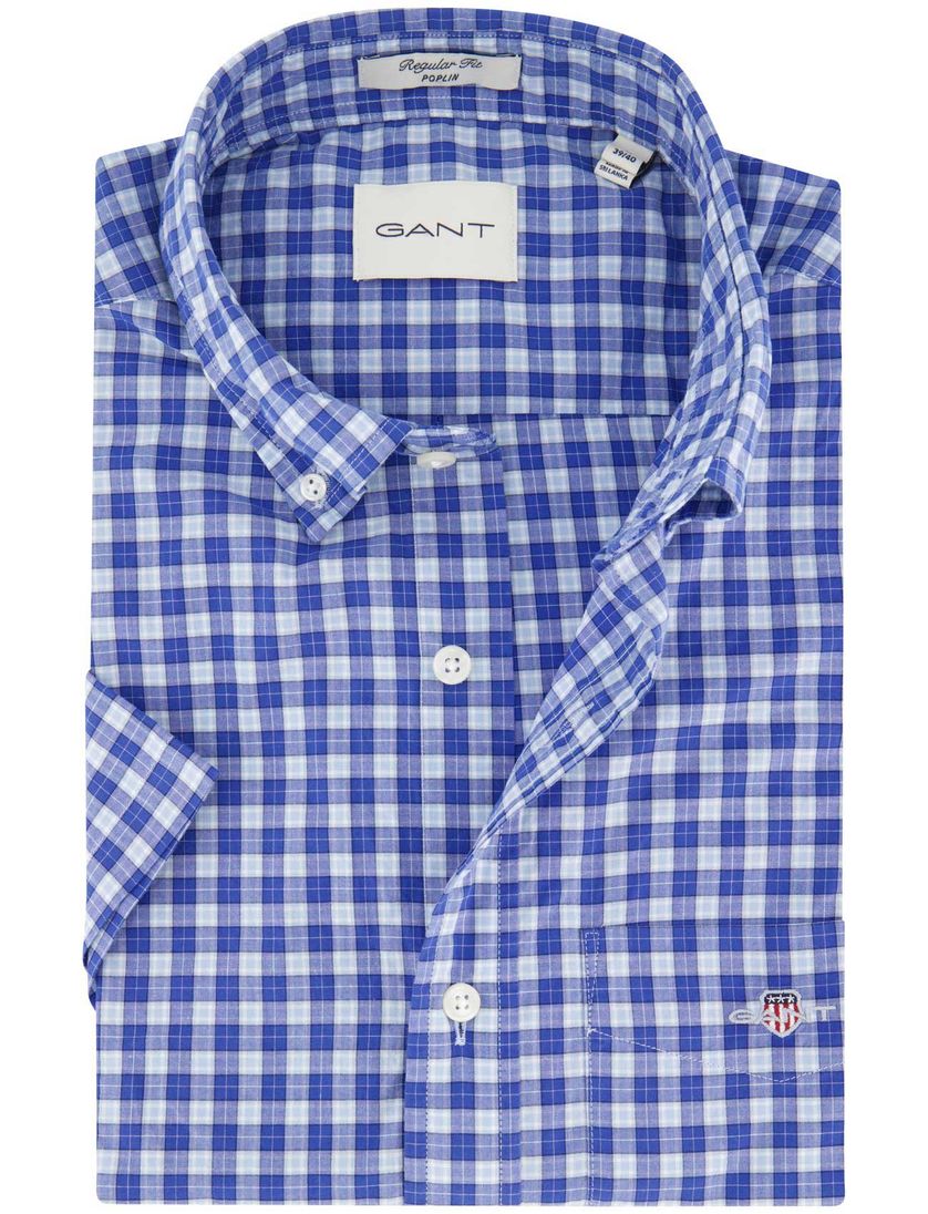Gant overhemd korte mouw blauw button-down