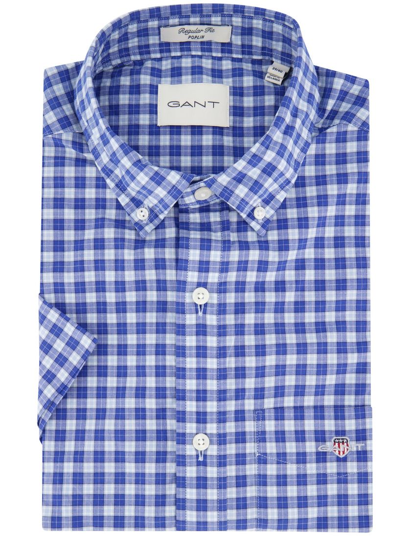 Gant overhemd korte mouw blauw button-down