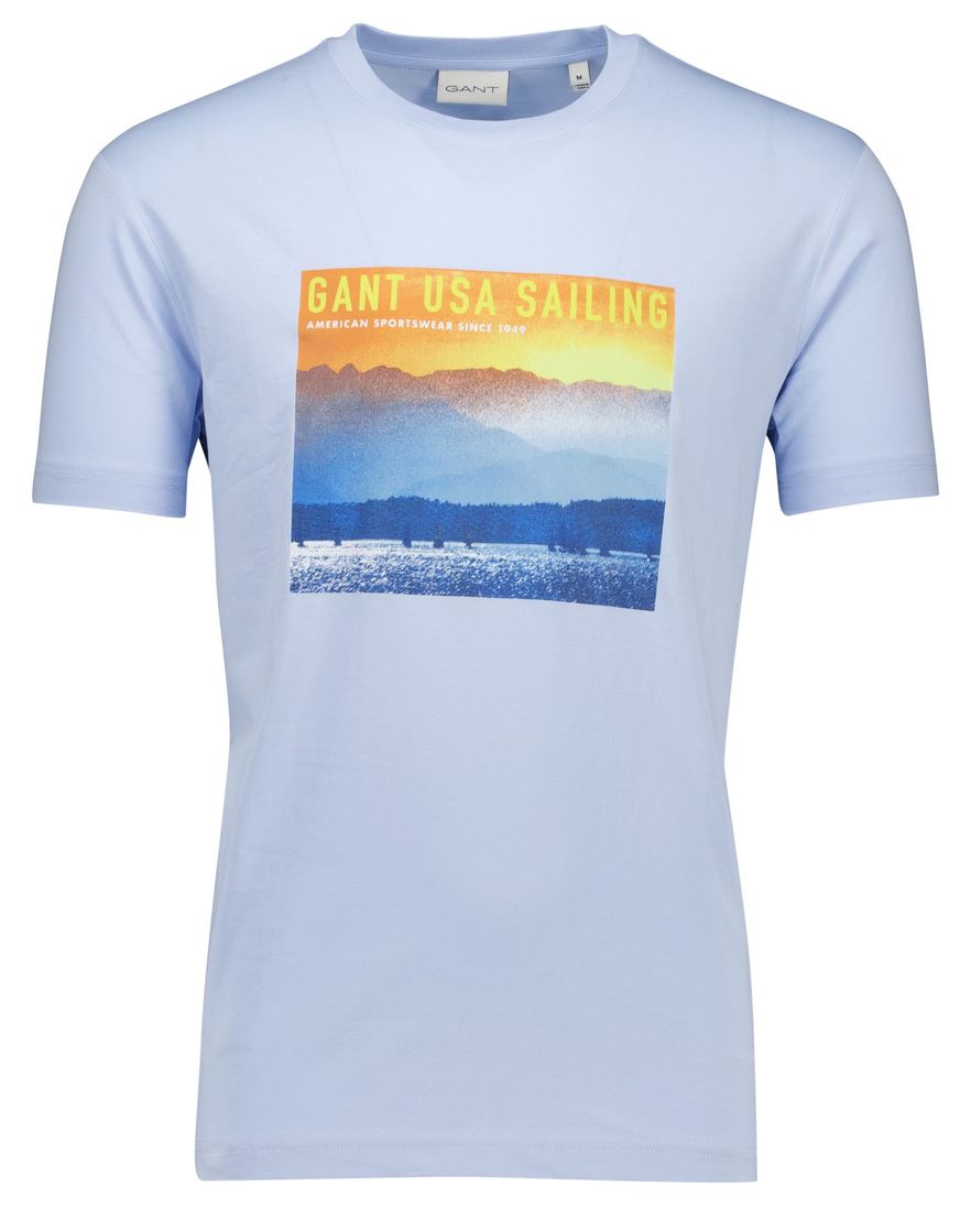 Gant t-shirt blauw opdruk effen katoen
