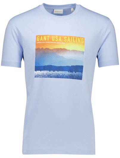 Gant Gant t-shirt effen blauw opdruk katoen normale fit