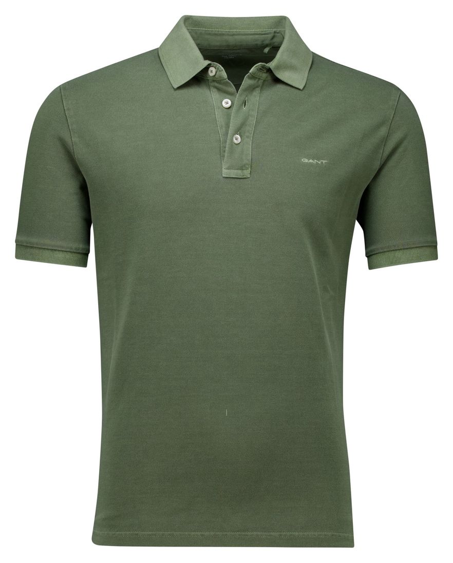 Gant polo groen effen 3 knoops Sunfaded SS korte mouw