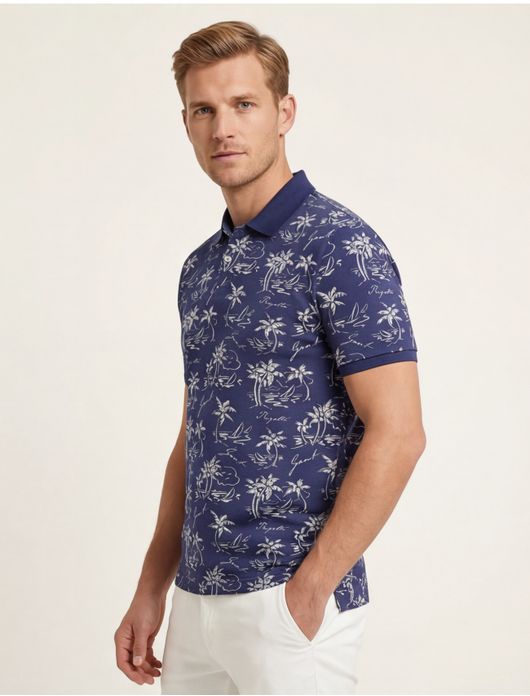 Gant polo donkerblauw Printed Polo 2-knoops