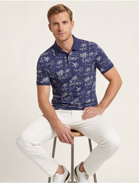 Gant polo donkerblauw Printed Polo 2-knoops