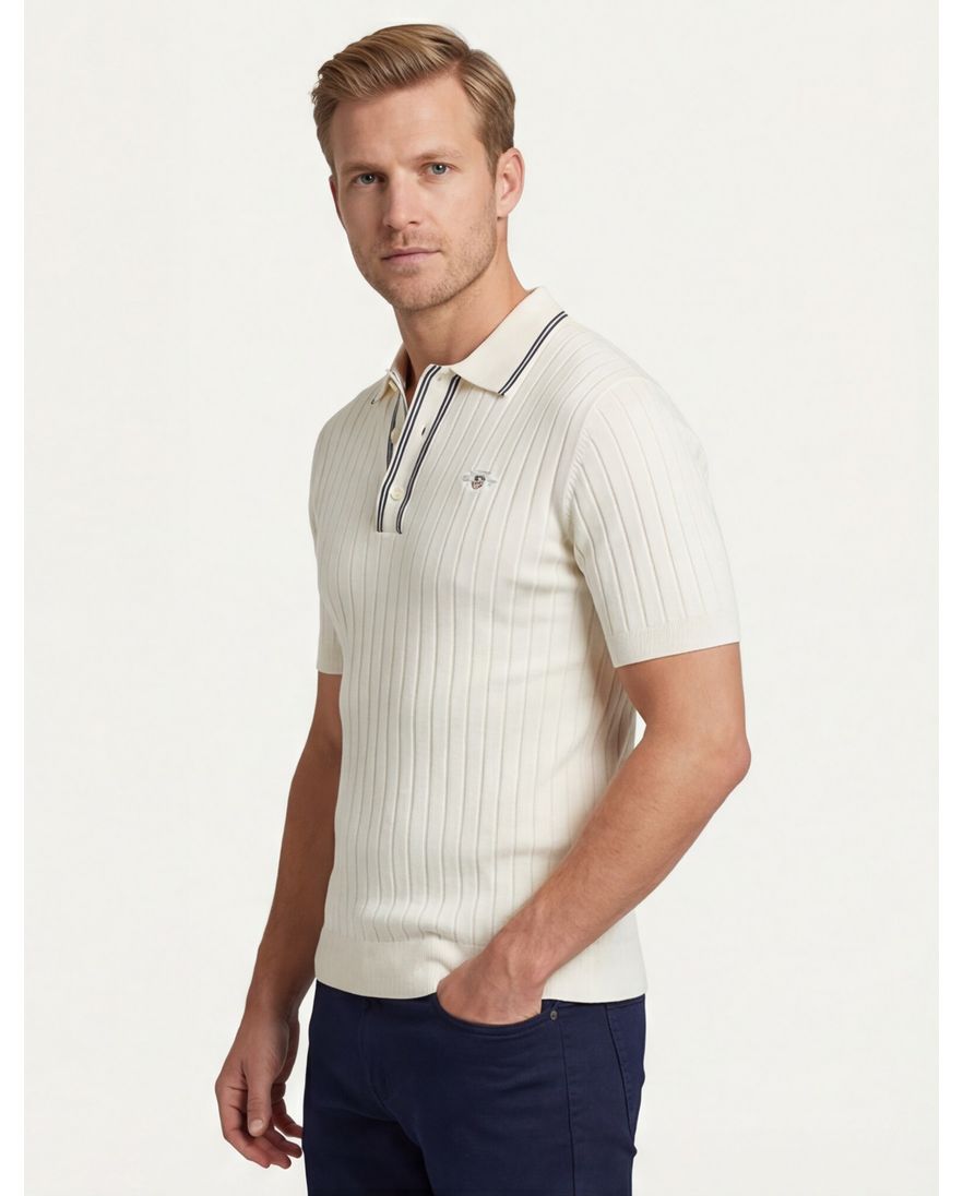 Gant poloshirt creme katoen gebreid