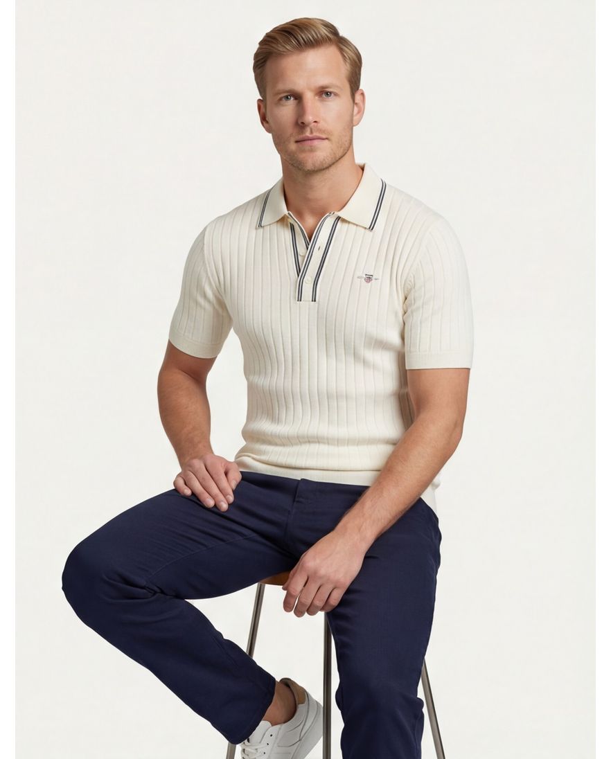 Gant poloshirt creme katoen gebreid